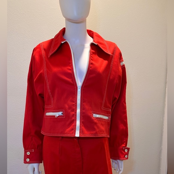 Vintage 70s Mod Canvas Dolman Sleeved windbreaker & high waisted wide leg pants. - Picture 3 of 12